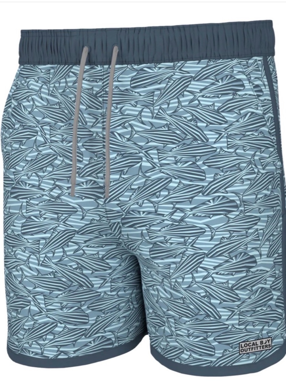 Local Boy Outfitters Men's Wando Light Blue Striped Fish-Print Swim Trunks new